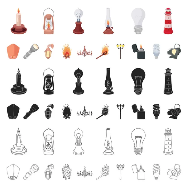 Lichtquelle Cartoon-Icons in Set-Kollektion für Design. Licht und Ausrüstung Vektor Symbol Stock Web Illustration. — Stockvektor