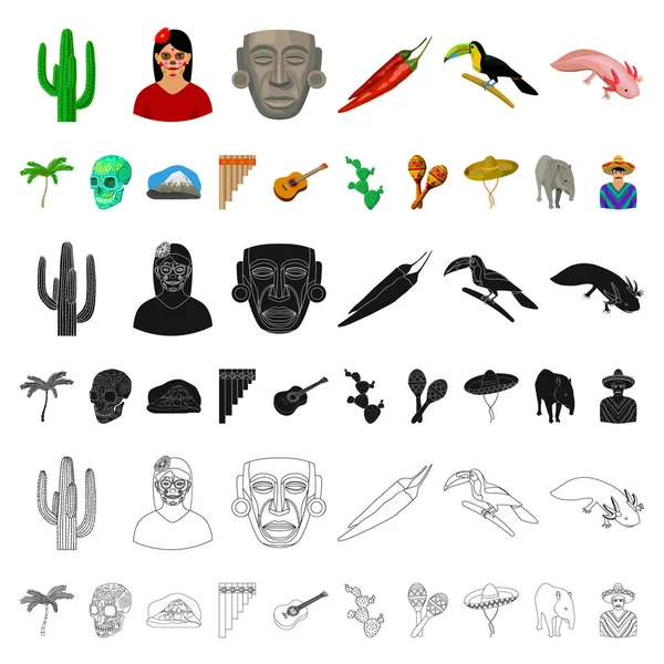 Land Mexico cartoon pictogrammen in set collectie voor design. Mexico en mijlpaal symbool voorraad web vectorillustratie. — Stockvector