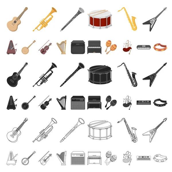 Icônes de bande dessinée d'instrument de musique dans la collection de jeu pour le design. String and Wind instrument vector symbol stock web illustration . — Image vectorielle