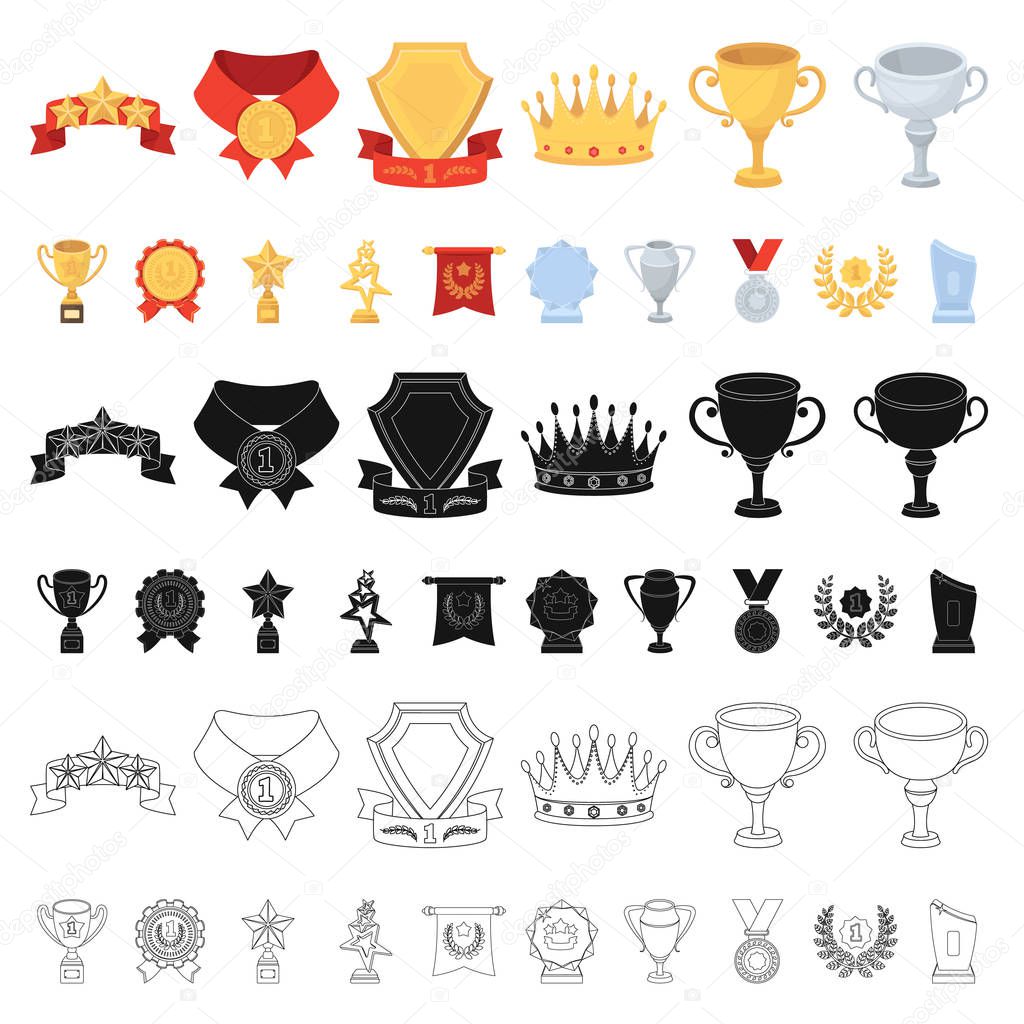 Awards and trophies cartoon icons in set collection for design.Reward and achievement vector symbol stock  illustration.