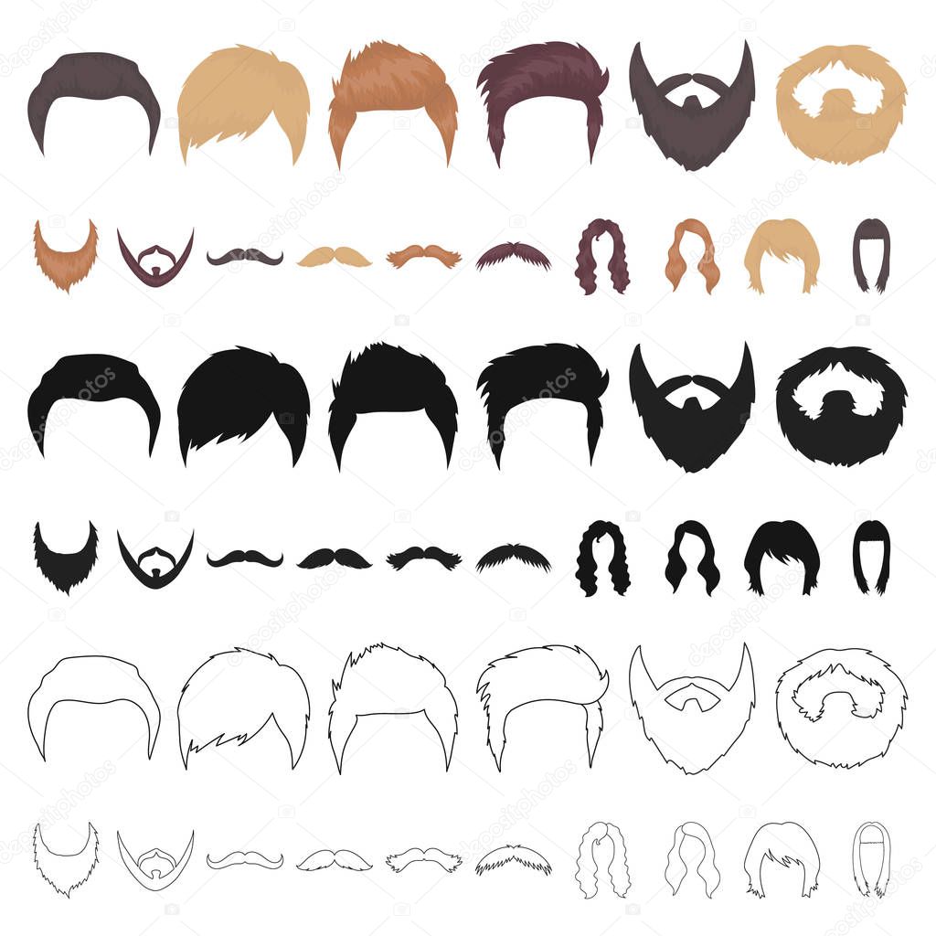 Mustache and beard, hairstyles cartoon icons in set collection for design. Stylish haircut vector symbol stock  illustration.