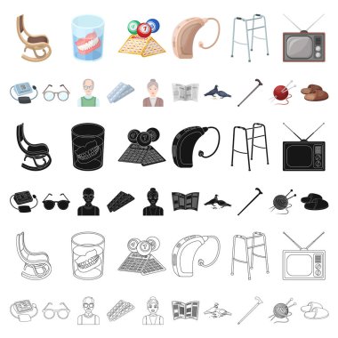 Set koleksiyonu tasarım için insan yaşlılık karikatür simgeler. Emekli, hayat vektör simge stok web resimde nokta.