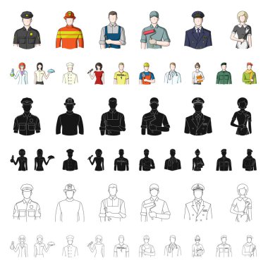 Farklı mesleklerden insanlar set koleksiyonu tasarım için simgeleri karikatür. İşçi ve uzman sembol stok web illüstrasyon vektör.