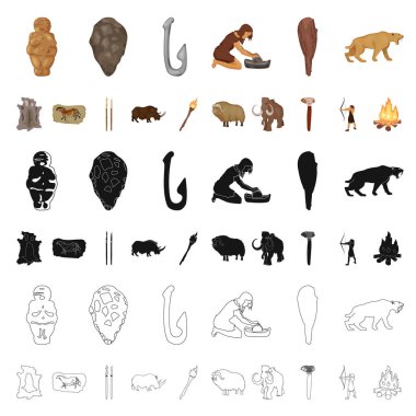 Life in the Stone Age cartoon icons in set collection for design. Ancient people vector symbol stock web illustration.