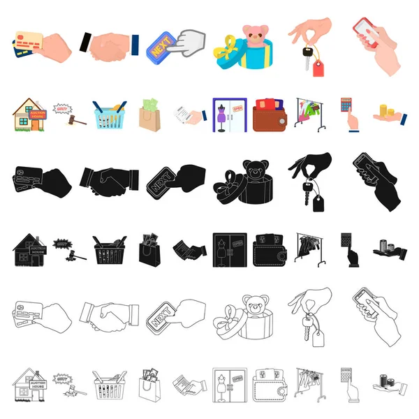 전자 상거래 및 비즈니스 디자인에 대 한 설정 컬렉션 아이콘 만화. 구매 및 판매 벡터 기호 재고 웹 일러스트 레이 션. — 스톡 벡터