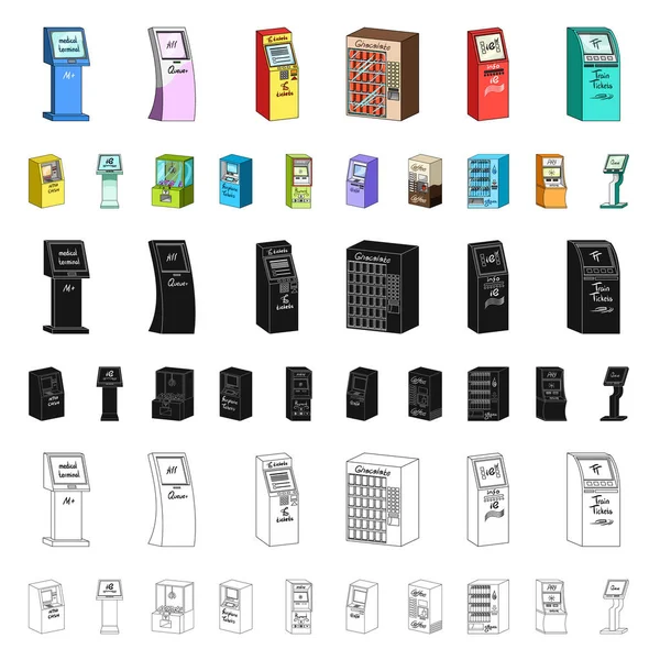 Wiele terminali kreskówka ikony w kolekcja zestaw do projektowania. ATM i handel ilustracja urządzenie wektor symbol zasobów sieci web. — Wektor stockowy