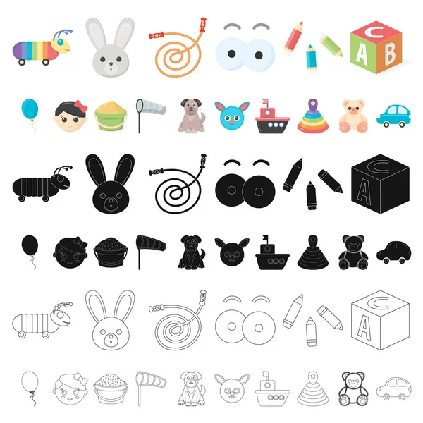 Kinderspielzeug Cartoon-Ikonen in Set-Kollektion für Design. Spiel und Bauble Vektor Symbol Stock Web Illustration. — Stockvektor
