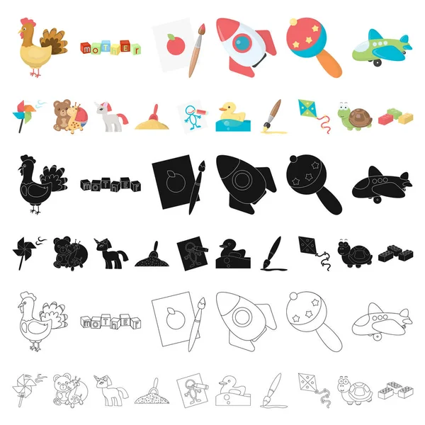 Iconos de dibujos animados de juguete para niños en la colección de sets para diseño. Juego y bauble vector símbolo stock web ilustración . — Archivo Imágenes Vectoriales
