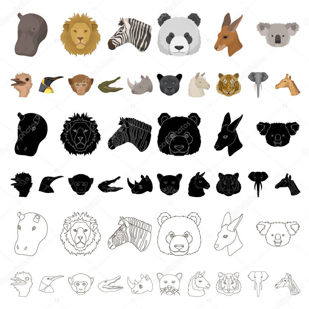 Wild animal cartoon icons in set collection for design. Mammal and bird vector symbol stock web illustration.