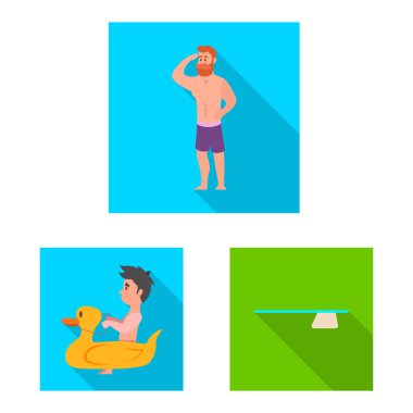 Havuzu ve yüzme simge vektör tasarımı. Havuzu ve etkinlik hisse senedi vektör çizim topluluğu.