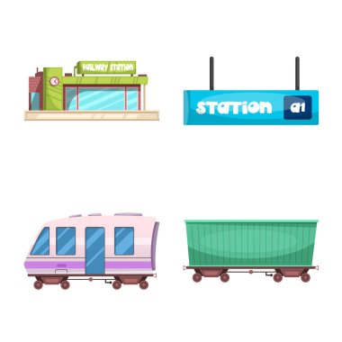 Tren illüstrasyon vektör ve işareti istasyonu. Tren ve bilet hisse senedi vektör çizim topluluğu.