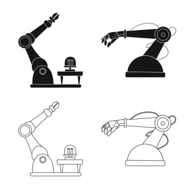 Robot ve fabrika simge vektör Illustration. Hisse senedi için robot ve uzay vektör simge kümesi.