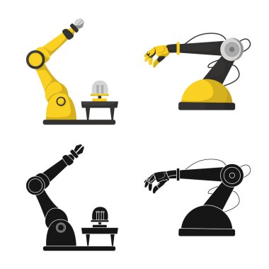 Robot ve fabrika simge vektör Illustration. Robot ve uzay hisse senedi simgesi için web topluluğu.