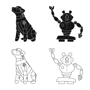 Robot ve fabrika sembolü yalıtılmış nesne. Web için robot ve uzay hisse senedi simgesi kümesi.