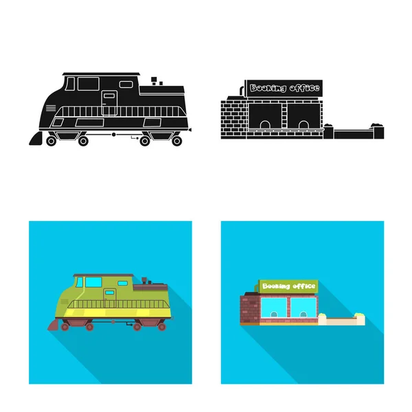 Изолированный объект с логотипом поезда и вокзала. Набор векторной иллюстрации поезда и билета . — стоковый вектор