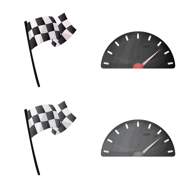 Diseño vectorial del coche y el símbolo de rally. Conjunto de coche y la raza icono de vector para la acción . — Vector de stock