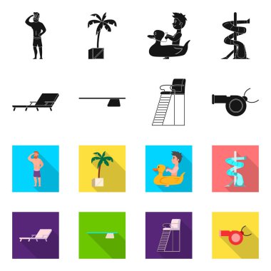 Havuzu ve yüzme işaret illüstrasyon vektör. Havuzu ve etkinlik hisse senedi simgesi için web topluluğu.