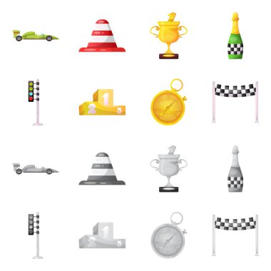 Araba ve ralli logosu yalıtılmış nesne. Araba ve yarış hisse senedi vektör çizim topluluğu.