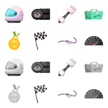 Bir araba ve ralli işaret illüstrasyon vektör. Hisse senedi için araba ve yarış vektör simge kümesi.