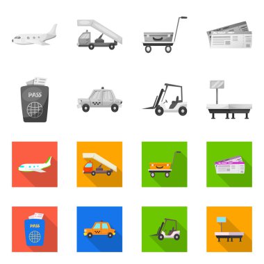 Havaalanı ve uçak simge vektör Illustration. Hisse senedi için Havaalanı ve uçak vektör simge kümesi.