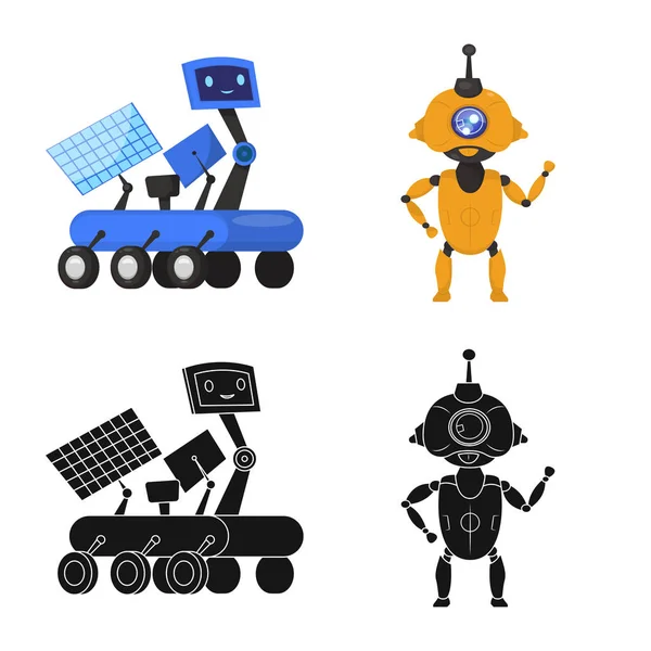 Isoliertes Roboterobjekt und Fabriksymbol. Sammlung von Roboter- und Weltraumvektorsymbolen für Aktien. — Stockvektor