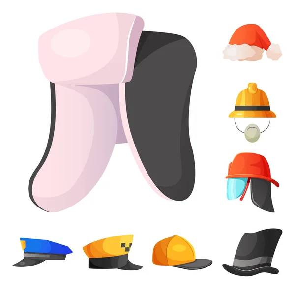 모자와 모자 아이콘 벡터 일러스트입니다. 헤드 기어와 재고에 대 한 액세서리 벡터 아이콘의 컬렉션. — 스톡 벡터