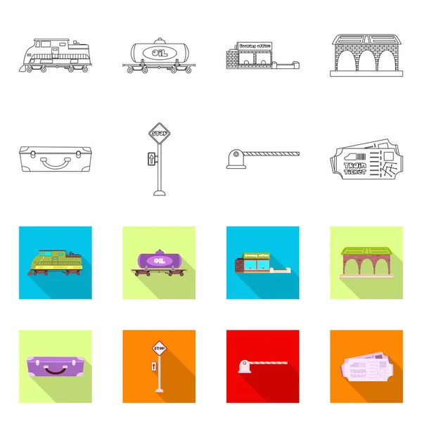 Illustrazione vettoriale dell'icona del treno e della stazione. Set di treno e biglietto simbolo stock per il web . — Vettoriale Stock