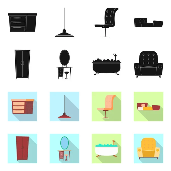 Projeto vetorial de mobiliário e símbolo de apartamento. Coleção de móveis e ilustração do vetor de estoque em casa . — Vetor de Stock