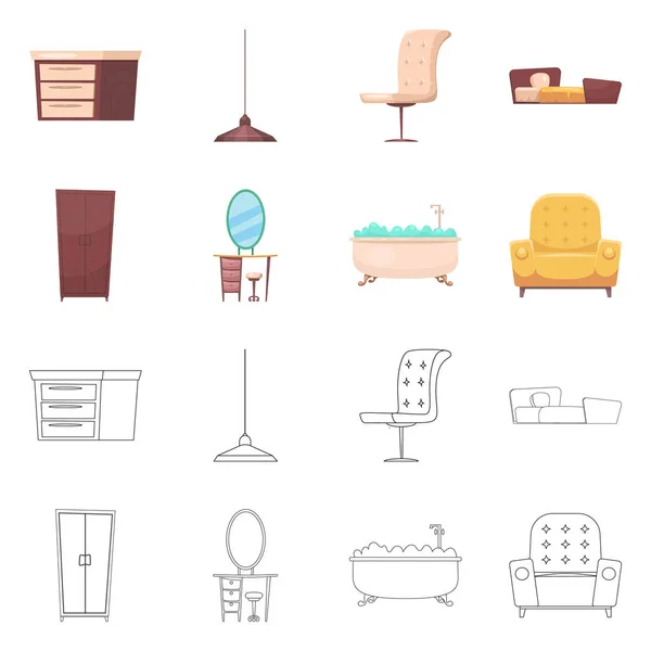 Ilustración vectorial de muebles y símbolo del apartamento. Conjunto de muebles y vector de inicio icono para la acción . — Vector de stock