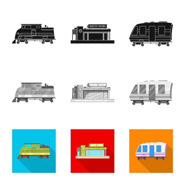 Oggetto isolato di icona treno e stazione. Raccolta dell'illustrazione dei vettori ferroviari e dei biglietti . — Vettoriale Stock