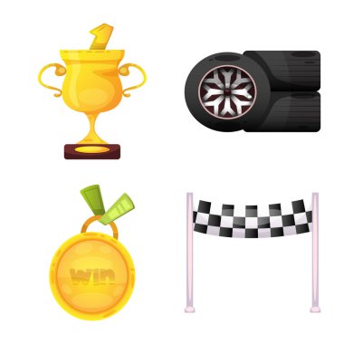 Araba ve ralli işareti yalıtılmış nesne. Araba ve yarış hisse senedi vektör çizim topluluğu.