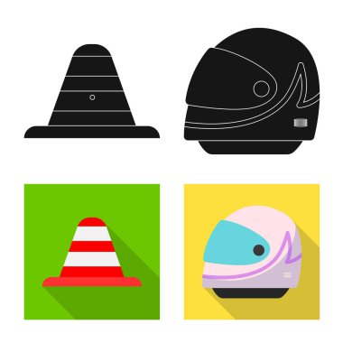 Bir araba ve ralli işaret illüstrasyon vektör. Araba ve yarış hisse senedi simgesi web için kümesi.