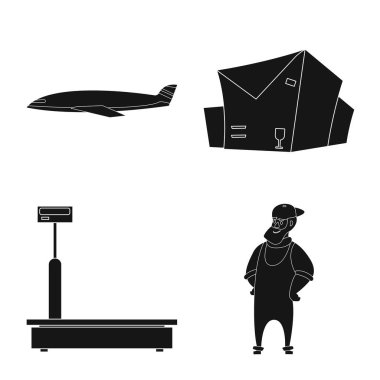 Eşya ve kargo işareti vektör tasarımı. Ürünler ve hisse senedi için ambar vektör simge koleksiyonu.