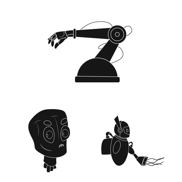 Vektorillustration av roboten och fabriken tecken. Samling av roboten och utrymme aktiesymbol för webben. — Stock vektor