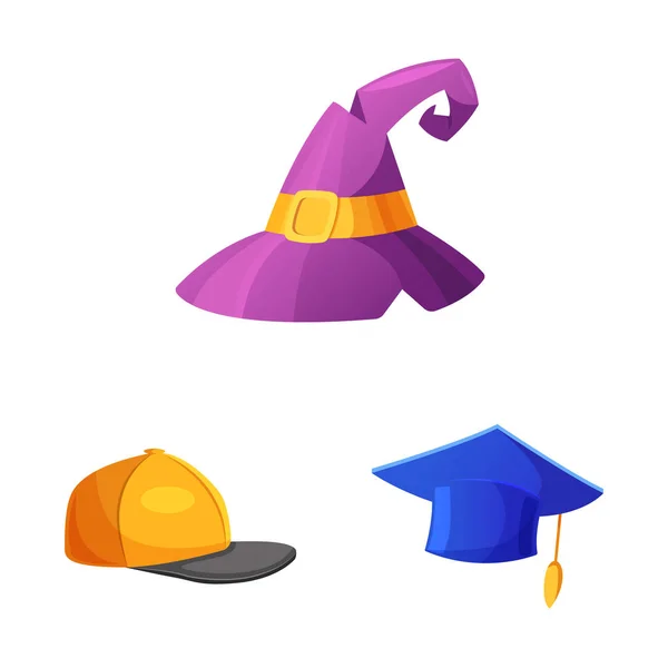 Ilustração vetorial de chapéus e ícones de boné. Conjunto de headgear e ícone de vetor acessório para estoque . —  Vetores de Stock