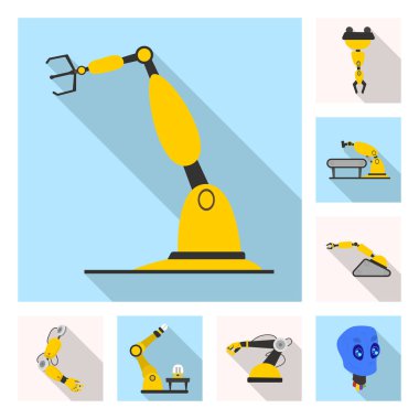 Robot ve fabrika simge vektör Illustration. Hisse senedi için robot ve uzay vektör simge topluluğu.