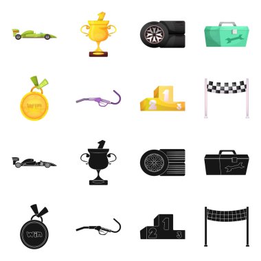 Araba ve ralli sembolü yalıtılmış nesne. Araba ve yarış hisse senedi vektör çizim seti.
