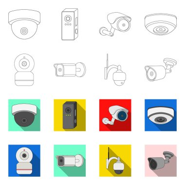 Cctv ve kamera işareti vektör tasarımı. Cctv ve sistem stok vektör çizim topluluğu.