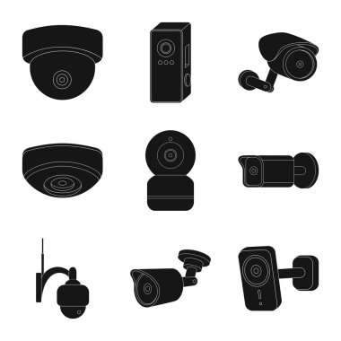 Vektör çizim cctv ve kamera simgesi. Cctv ve sistem stok vektör çizim seti.