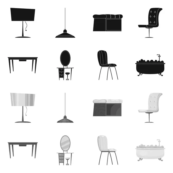 Ilustración vectorial de muebles y letrero de apartamento. Conjunto de muebles y el hogar símbolo de stock para la web . — Vector de stock