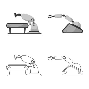 Robot ve fabrika simge vektör Illustration. Robot ve uzay hisse senedi vektör çizim topluluğu.