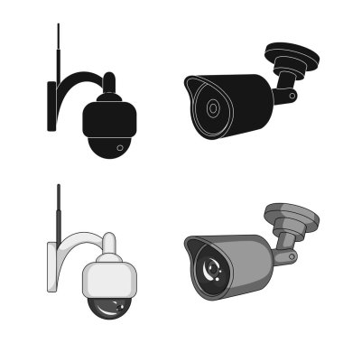 Cctv kamera simgesi yalıtılmış nesne. Hisse senedi için cctv ve sistem vektör simge kümesi.