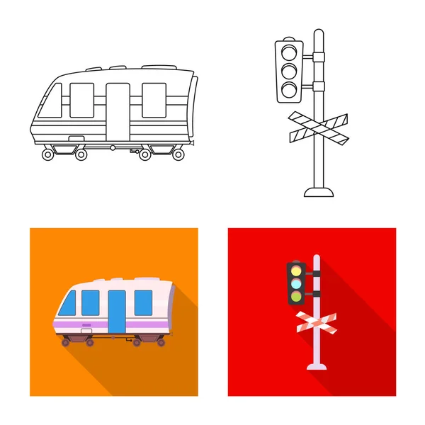 Изолированный объект иконы поезда и вокзала. Коллекция железнодорожных и билетных знаков для интернета . — стоковый вектор