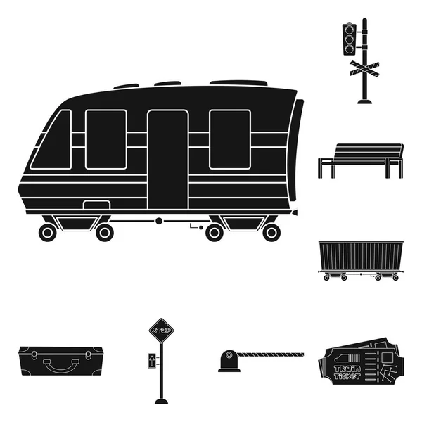 Geïsoleerde object van trein en station teken. Collectie van trein en ticket stock vectorillustratie. — Stockvector