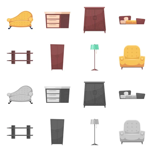 Objeto aislado de muebles e icono del apartamento. Colección de muebles y el hogar vector de la ilustración . — Vector de stock