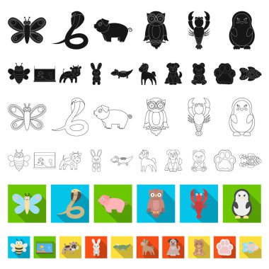 Set koleksiyonu tasarım için bir gerçekçi olmayan düz hayvan simgeler. Oyuncak hayvanlar sembol stok web illüstrasyon vektör.