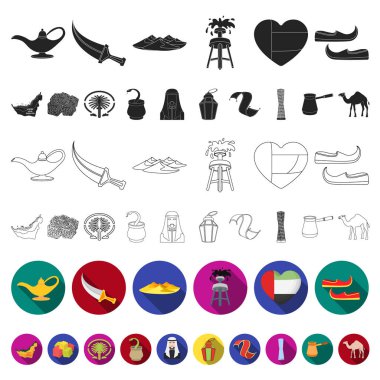 Ülke Birleşik Arap Emirlikleri düz set koleksiyonu tasarım için simgeler. Turizm ve cazibe simge stok web illüstrasyon vektör.