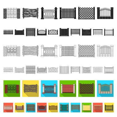 Farklı çitin set koleksiyonu tasarım için düz simgeler. Dekoratif eskrim sembol stok web illüstrasyon vektör.