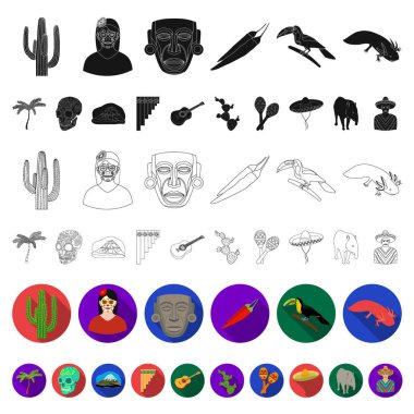 Ülke Meksika set koleksiyonu tasarım için düz simgeler. Meksika ve dönüm noktası sembol stok web illüstrasyon vektör.