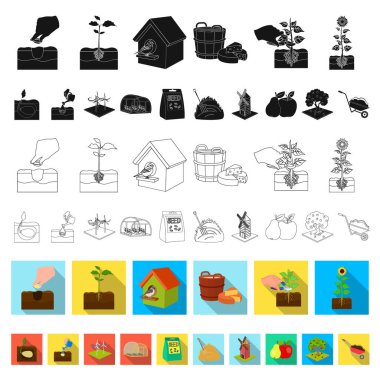 Çiftlik ve tarım düz simgeler set koleksiyonu tasarım için. Bahçe ve bitki izometrik vektör simge stok web çizim.